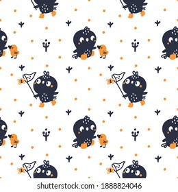 Print for kids with little chick. Childish seamless creative pattern with cute birds for newborn girl or boy. Nursery print for textile, apparel, wrapping paper, fabric