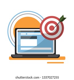 Print laptop whith modern design hit in the center of a target on white background vector illustration