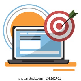 Print laptop whith modern design hit in the center of a target on white background vector illustration