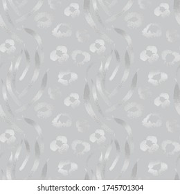 Print of leopard and zebra stripes. Seamless silver pattern on a metal background. Glamor Fashionable interior design, wallpaper, textile, vector
