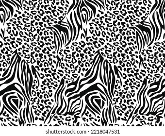 print leopard zebra vector texture seamless pattern black and white animal background