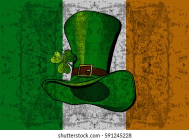 Print the leprechaun hat on the background of the flag of Ireland
