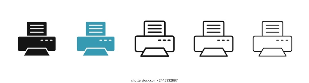 Print Line Icon Set for UI Designs. Simple Office Printer Vector Icon. Print Button for UI Designs. Printout Machine Pictogram.