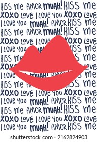 Print with lips. Vector print for t-shirt, cards, poster, banner, message, textile, fabric and other design.