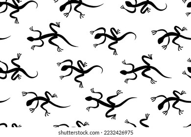 Print of lizards that run in one direction. Contours of lizards. Shadow of a gecko. Drawing for packaging paper or textiles