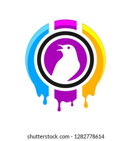 Print logo. Colorful icon bird.