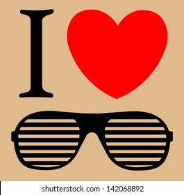 print I love sunglasses vector illustration background