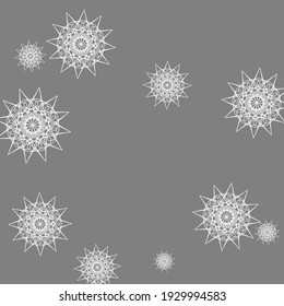 Print Luxury Cold Silver Mystery Wallpaper. New Year Winter Grey Stars Mandala Background. Chaotic Metalic Night Snowflakes Sharp Pattern. Pastel Monochrome Christmas Dark Folk Sky Wallpaper.