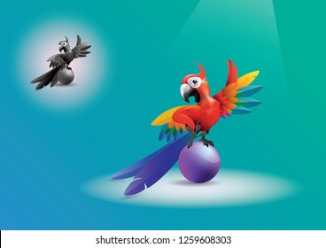 Print, Macaw bird or parrot bird in 3D vector Illustration, dancing 