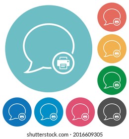 Print message outline flat white icons on round color backgrounds