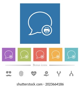Print message outline flat white icons in square backgrounds. 6 bonus icons included.