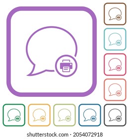 Print message outline simple icons in color rounded square frames on white background