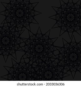 Print Messy Vintage Stars Mystery Ornamental Calm Design Pic. Darkness Chaotic Mandala Folk Night Network Backdrop Lace Wallpaper. Pattern Luxury Black Grey Dark Textile Shapes Gray Ornament.