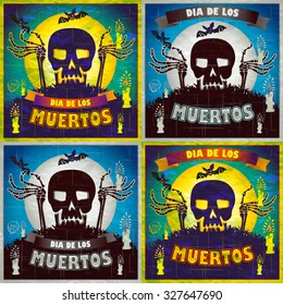 print - mexican sugar skull and heart set, day of the dead poster art
