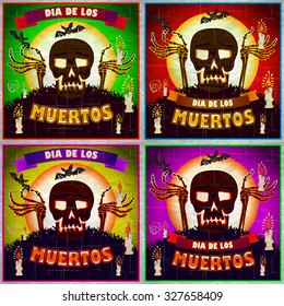 print - mexican sugar skull and heart set, day of the dead poster art