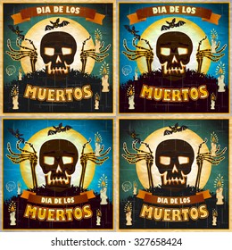 print - mexican sugar skull and heart set, day of the dead poster art