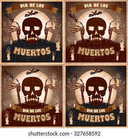 print - mexican sugar skull and heart set, day of the dead poster art