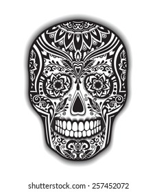 Print mexican traditional skull for T-shirt with floral ornament