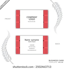 Print Modern business card template with geometric shapes in red and white color.