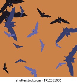 Print Motion Creepy Colorful Halloween Modern Design. Sky Retro Attack Purple Orange Bats Vector Design Pic. Chaos Scary Eyes Gothic Flying Bats Art Pattern. Violet Black Night Spooky Background.