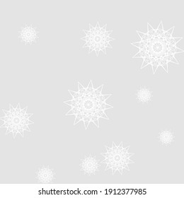 Print Mystery Winter White Mandala Design Pic. Weihnachtsschneeflocken Sharp Silver Komposition. Cold Stars Unnocent Luxury Eis Muster. Frost New Year Chaotic Monochrome Gray Sky Wallpaper.