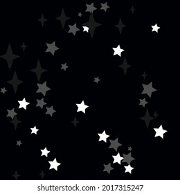 Imprimir fondo de vacaciones de color gris oscuro. Papel de fondo blanco brillante y acogedor para la Navidad de las Estrellas Monocromáticas. Fondo caótico del Black Gray Dark Sky. Ornamento Mágico Textil de Año Nuevo.