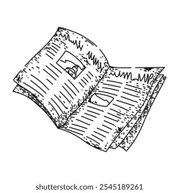 drucken alte Zeitung handgezeichnet. antike Zeitschrift, Überschrift Reportage, Chronik Druck alte Zeitung Vektorskizze. einzelne schwarze Illustration