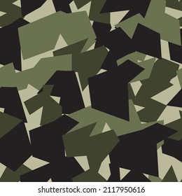 print on clothes. vector camouflage with straight lines. Squares, rhombuses, polygons. Green and black. Various shades. Seamless pattern.