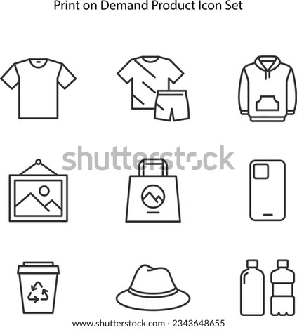 Print on Demand e-commerce business vector line icon, T shirt printing and selling, custom merchandise print production, isolated on white background.