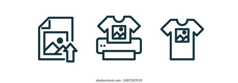 Iconos de impresión bajo demanda - archivo de imagen de carga, impresión de camisetas, diseño de camisetas. Aplicable al servicio de impresión a petición. Iconos del vector