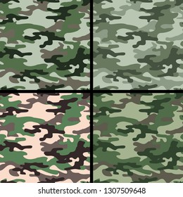 Print on fabric on clothes camouflage green classic military 4 options set abstract print textile vector