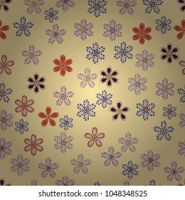 For print on fabric, textiles, wallpaper. Vintage retro style. Vector illustration. Seamless pattern with colorful paisley, beige, white and orange flowers and decorative elements. Seamless background