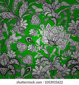 For print on fabric, textiles, wallpaper. Vector illustration. Cute floral pattern with buds flowers. Vintage retro style. Seamless background. Vector.