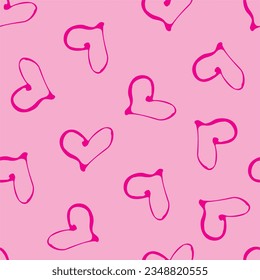 For Print on Textile, Web Design and Social Media,Vector pattern, hearts in a modern retro style, in bright colors, pink, lilac, fuchsia.purple.for the holiday of Valentine's Day.