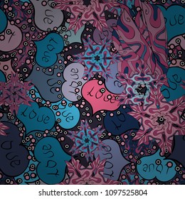 To print on tissue paper, to web design. Vector illustration. Love design with different elements. Cute and nice little hearts in seamless pattern. Sketch designed loves heart.