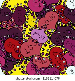 To print on tissue paper, to web design. Vector illustration. Cute and nice little hearts in seamless pattern. Sketch designed loves heart. Love design with different elements.