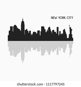 print on t-shirt, city silhouette new york, famous city america, flat style, vector design template