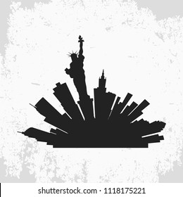 print on t-shirt, city silhouette new york, famous city america, flat style, vector design template