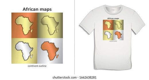Print on t-shirt graphics art design, African map, continent outline, isolated on white background vector