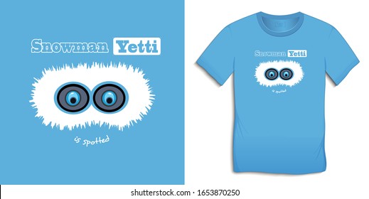 Print on t-shirt graphics design, Snowman Yetti, blue motive winter bigfoot yeti image, isolated on background vector