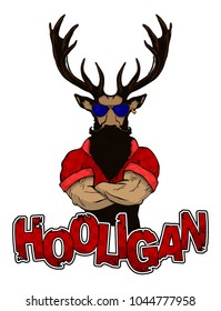print on a T-shirt "hooligan" depicting a deer.