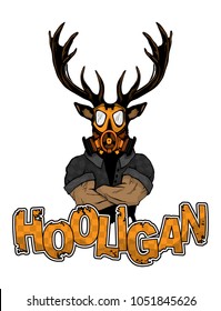 print on a T-shirt "hooligan" depicting a deer with crossed arms