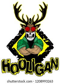 print on a T-shirt "hooligan" depicting a deer. Vector illustration.
