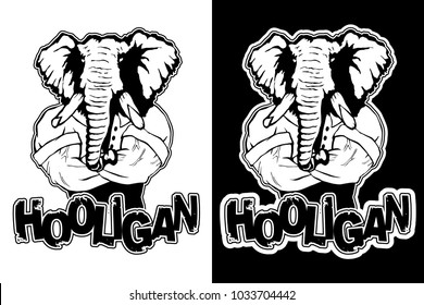 print on the T-shirt "hooligan" with the image of an elephant
