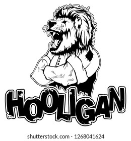 print on T-shirt hooligan with a lion image.