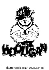 Print on T-shirt "hooligan" with a  owl image.