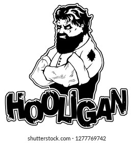 print on T-shirt hooligan with a strong man image