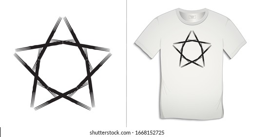 Print on t-shirt, icon stars painted, art graphics design, isolated on white background vector