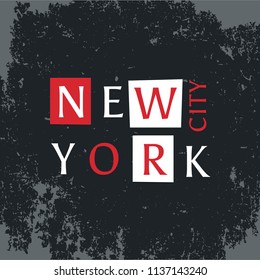 print on t-shirt, print on nyc theme, vintage design for clothes, vector image, flat style, grunge design, typography, original wear, sportswear, souvenir products, poster postcard