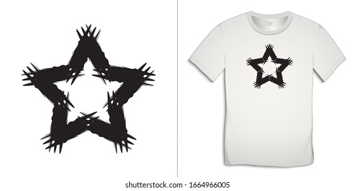 Print on t-shirt, Star icon painted, art graphics design, isolated on white background vector